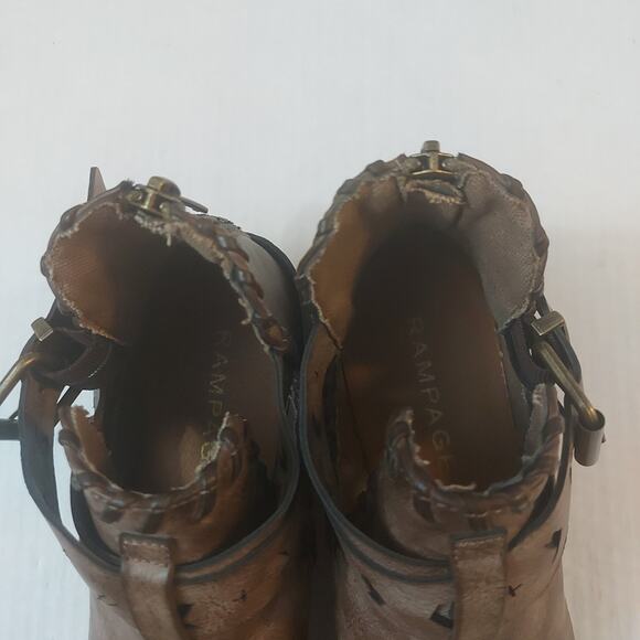 Rampage Tetruss Brown Criss Cross Strap Ankle Zip Booties 7 Festival Bikercore - Picture 8 of 8